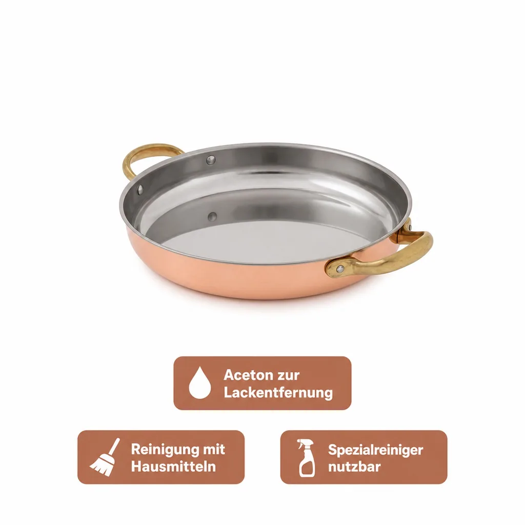 Bratpfanne, Kupferpfanne mit Griffen - aus Kupfer und Messing, 32cm