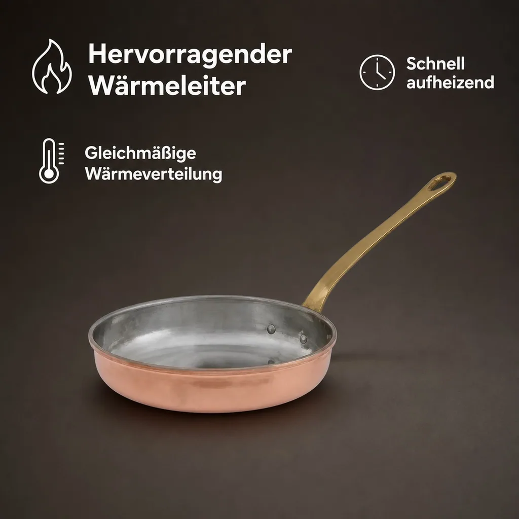 Bratpfanne, Kupferpfanne - aus Kupfer und Messing, 26cm