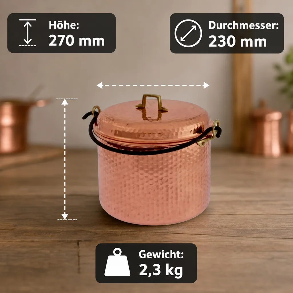 Kupfertopf, Bratentopf - Mit Eisenbogen 28 сm