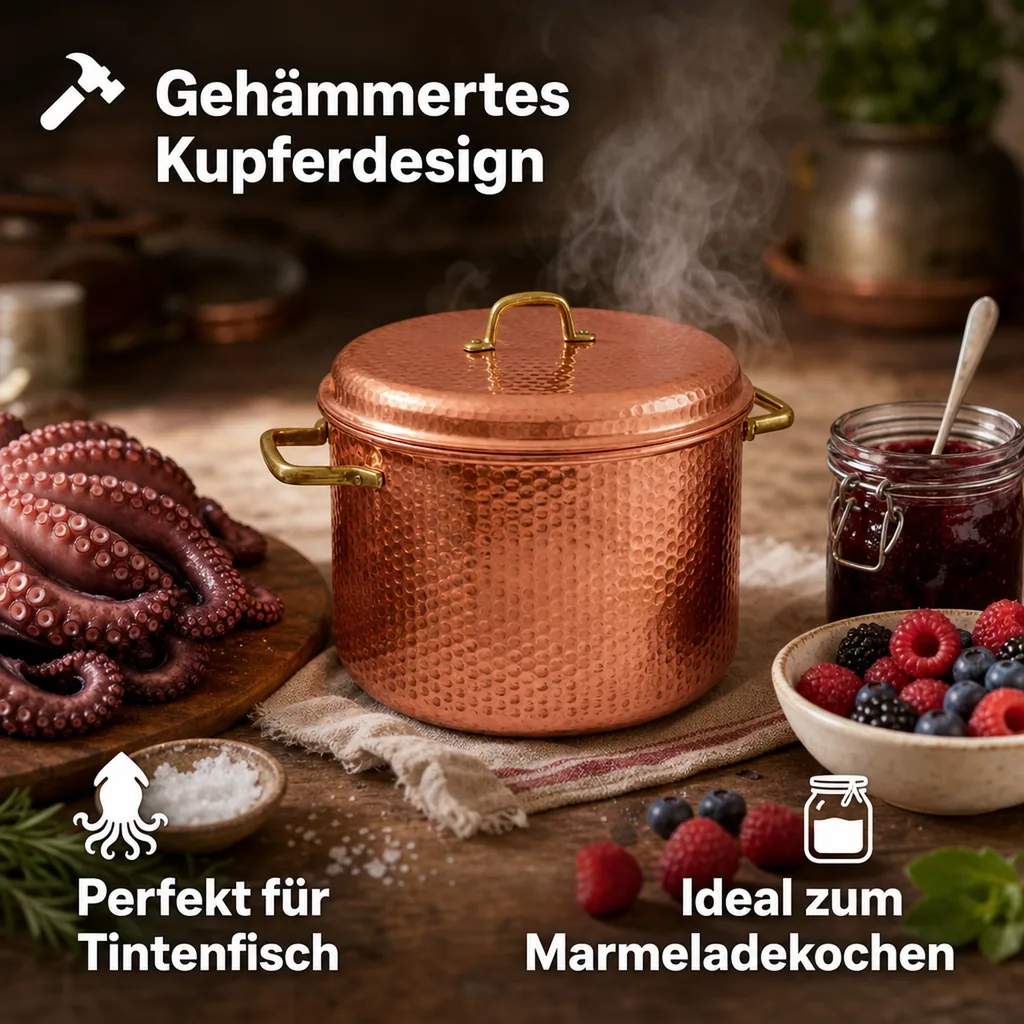 Kupfertöpfe, gehämmert, mit Deckel, 30 сm
