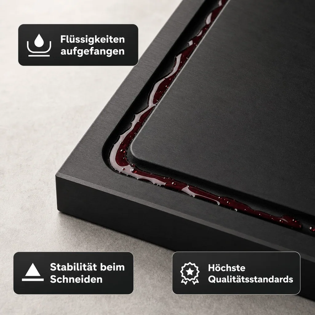 Schneidbrett 30x20x2cm - Robust, rutschfest & mit Saftrinne - Made in Germany