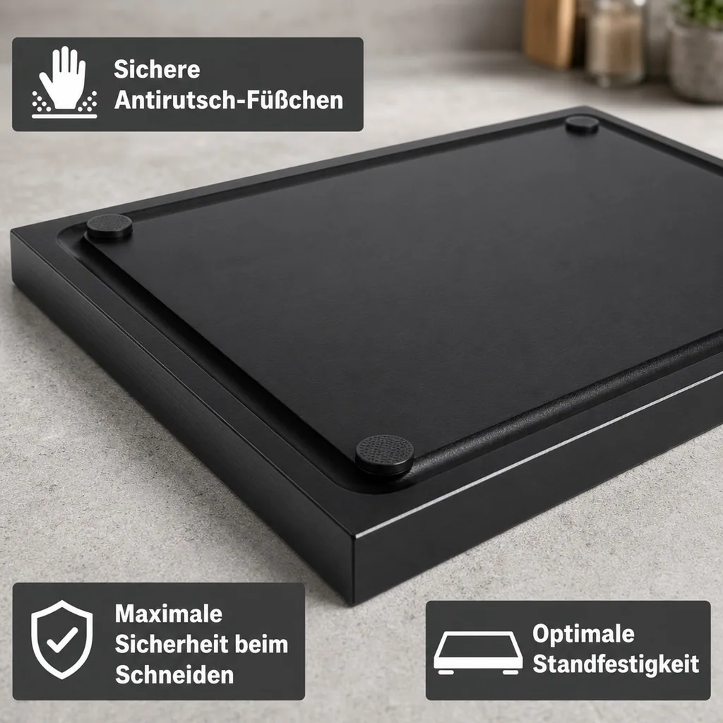Schneidbrett 30x20x2cm - Robust, rutschfest & mit Saftrinne - Made in Germany