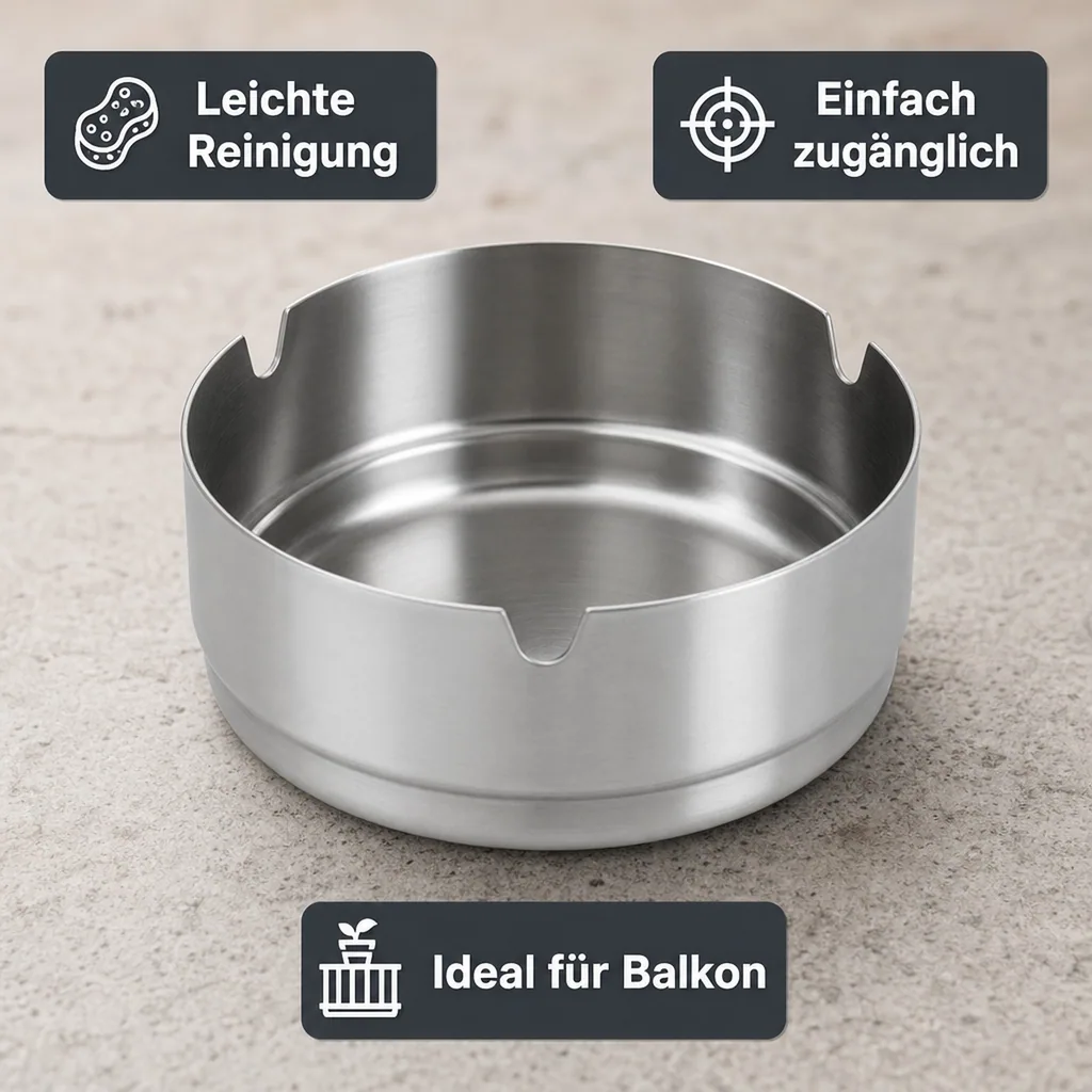 Aschenbecher, Windaschenbeche - Chromnickelstahl, Durchmesser: 8 cm
