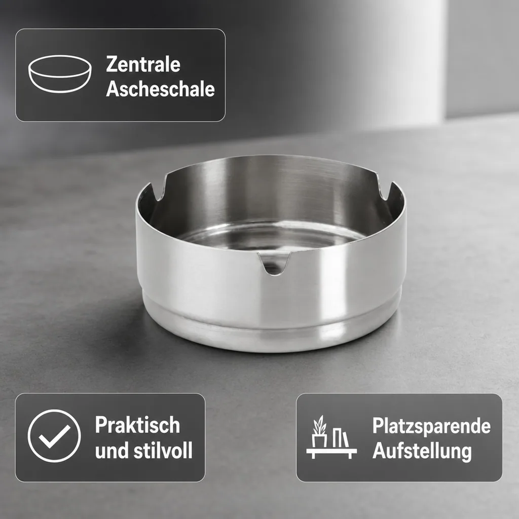 Aschenbecher, Windaschenbeche - Chromnickelstahl, Durchmesser: 8 cm