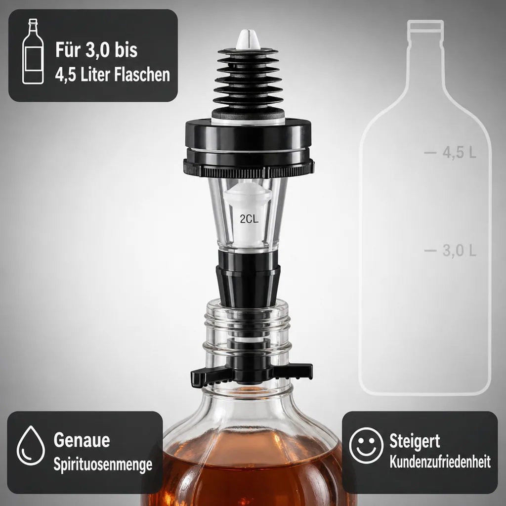 PRIMA Portionierer, Spirituosen Dosierer, Getränkeportionierer - 2.0 cl. für 3 bis 4.5 Liter Flaschen