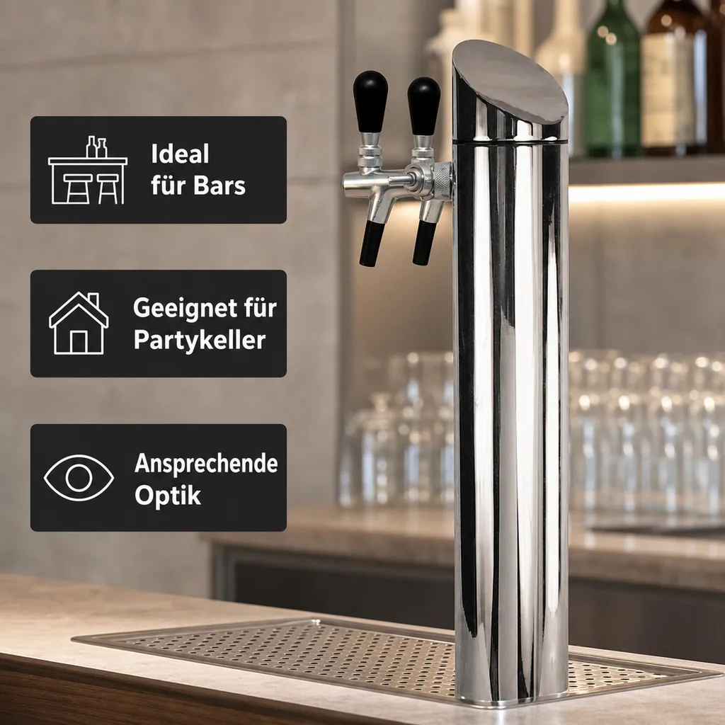 Schanksäule, Bierzapfsäule - Modell Tower, matt gebürstet, 2-leitig