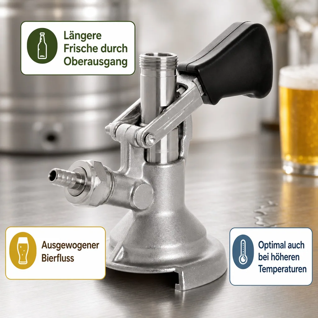 Zapfkopf, Keg Verschluss mit oberem Ausgang (Kelleranstich), Flachfitting | 2x 5/8"