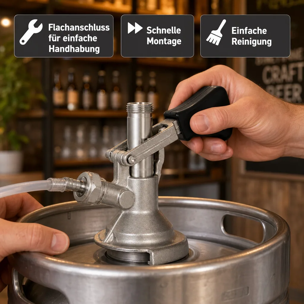 Zapfkopf, Keg Verschluss mit oberem Ausgang (Kelleranstich), Flachfitting | 2x 5/8"