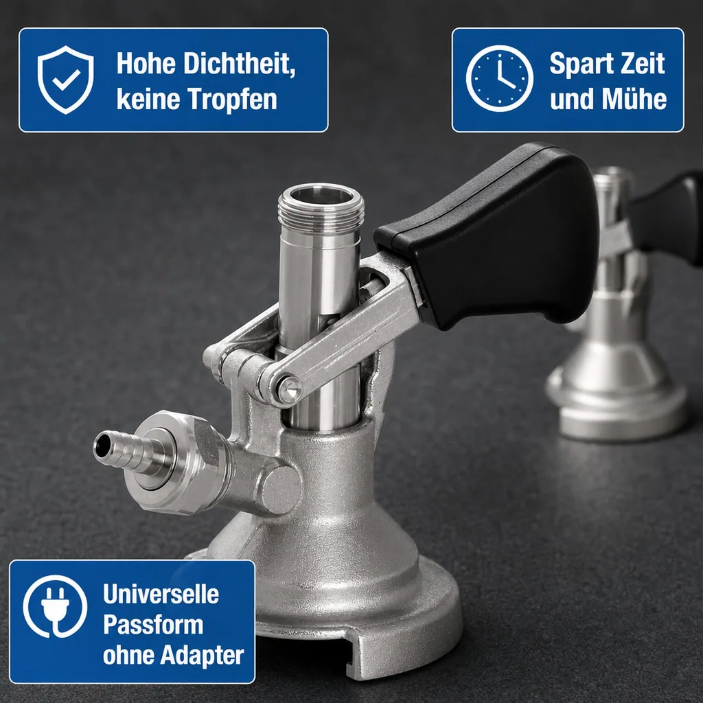Zapfkopf, Keg Verschluss mit oberem Ausgang (Kelleranstich), Flachfitting | 2x 5/8"