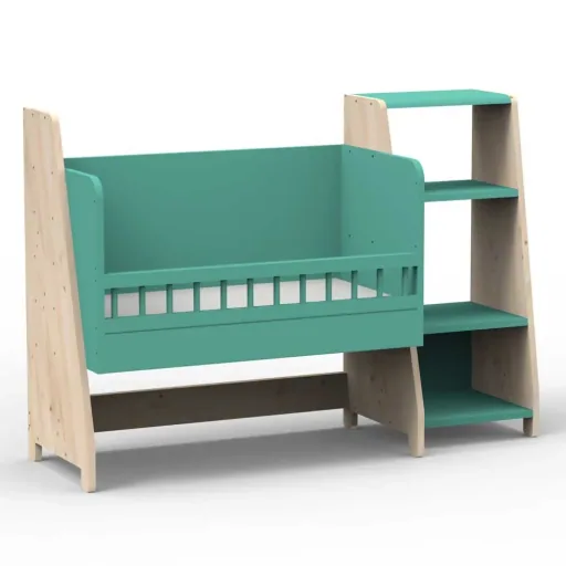 Mathy by Bols "Asymetry" Baby Beistellbett umbaubar zum Schreibtisch mit 1 Regal