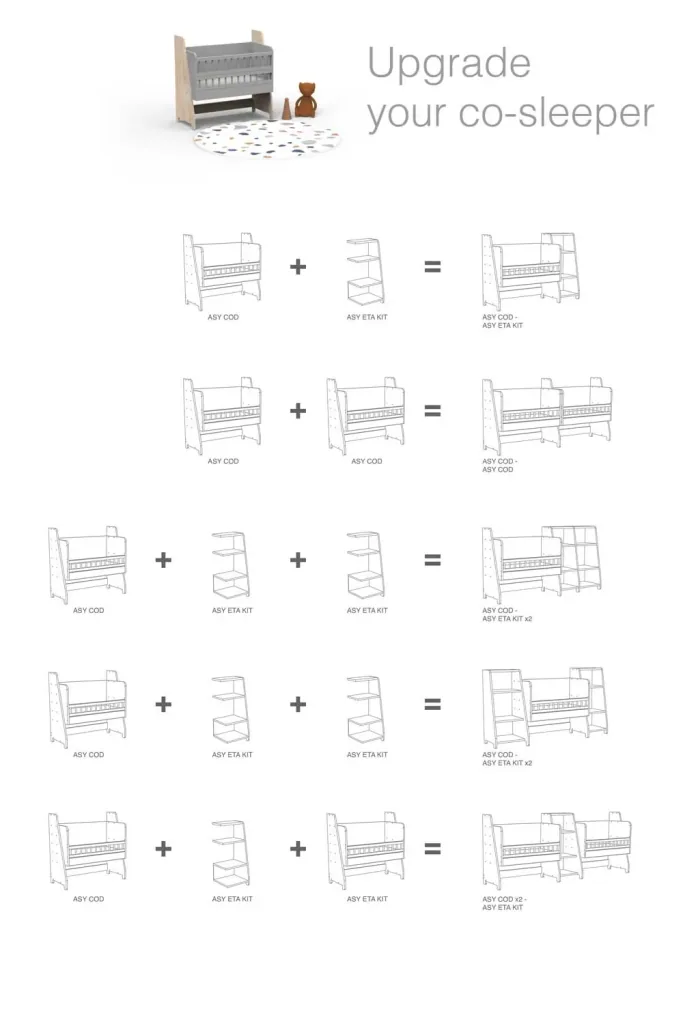 Mathy by Bols "Asymetry" Baby Beistellbett umbaubar zum Schreibtisch mit 1 Regal