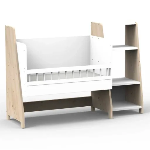 Mathy by Bols "Asymetry" Baby Beistellbett umbaubar zum Schreibtisch mit 1 Regal