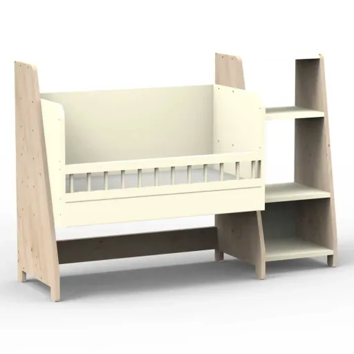 Mathy by Bols "Asymetry" Baby Beistellbett umbaubar zum Schreibtisch mit 1 Regal