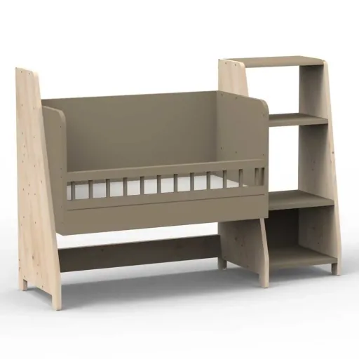 Mathy by Bols "Asymetry" Baby Beistellbett umbaubar zum Schreibtisch mit 1 Regal