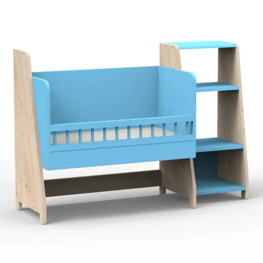 Mathy by Bols "Asymetry" Baby Beistellbett umbaubar zum Schreibtisch mit 1 Regal