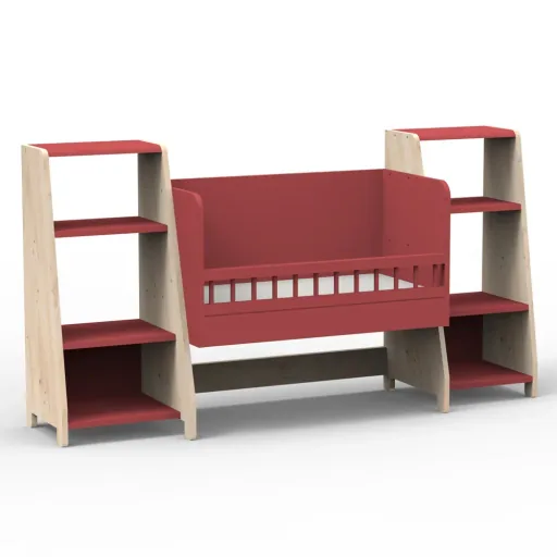Mathy by Bols "Asymetry" Baby Beistellbett umbaubar zum Schreibtisch mit 2 Regalen