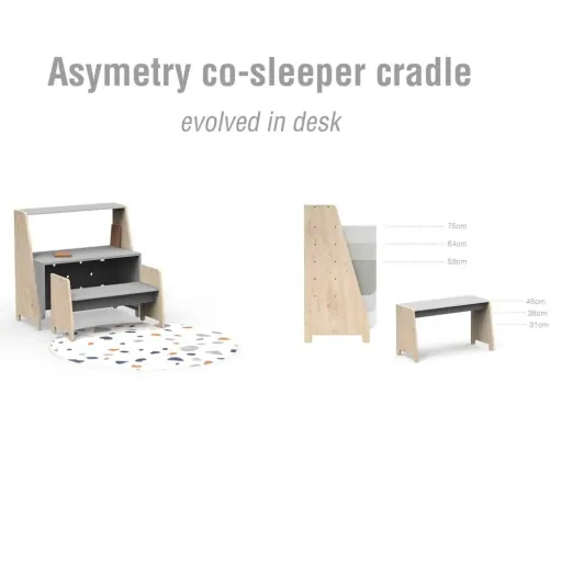 Mathy by Bols "Asymetry" Baby Beistellbett umbaubar zum Schreibtisch mit 2 Regalen