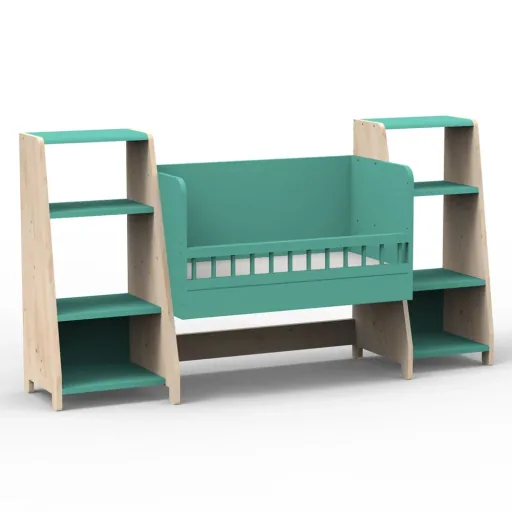 Mathy by Bols "Asymetry" Baby Beistellbett umbaubar zum Schreibtisch mit 2 Regalen
