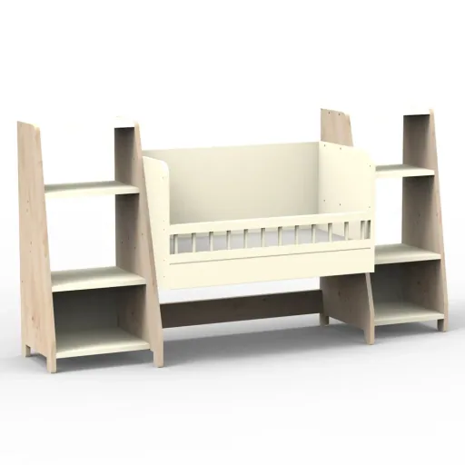 Mathy by Bols "Asymetry" Baby Beistellbett umbaubar zum Schreibtisch mit 2 Regalen
