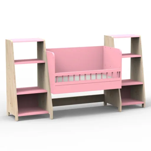 Mathy by Bols "Asymetry" Baby Beistellbett umbaubar zum Schreibtisch mit 2 Regalen