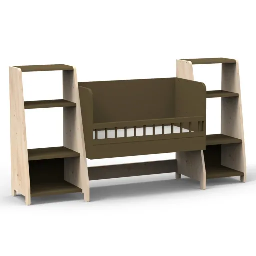 Mathy by Bols "Asymetry" Baby Beistellbett umbaubar zum Schreibtisch mit 2 Regalen