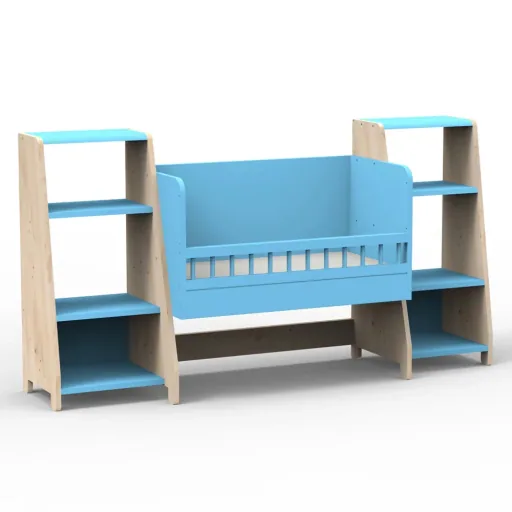 Mathy by Bols "Asymetry" Baby Beistellbett umbaubar zum Schreibtisch mit 2 Regalen