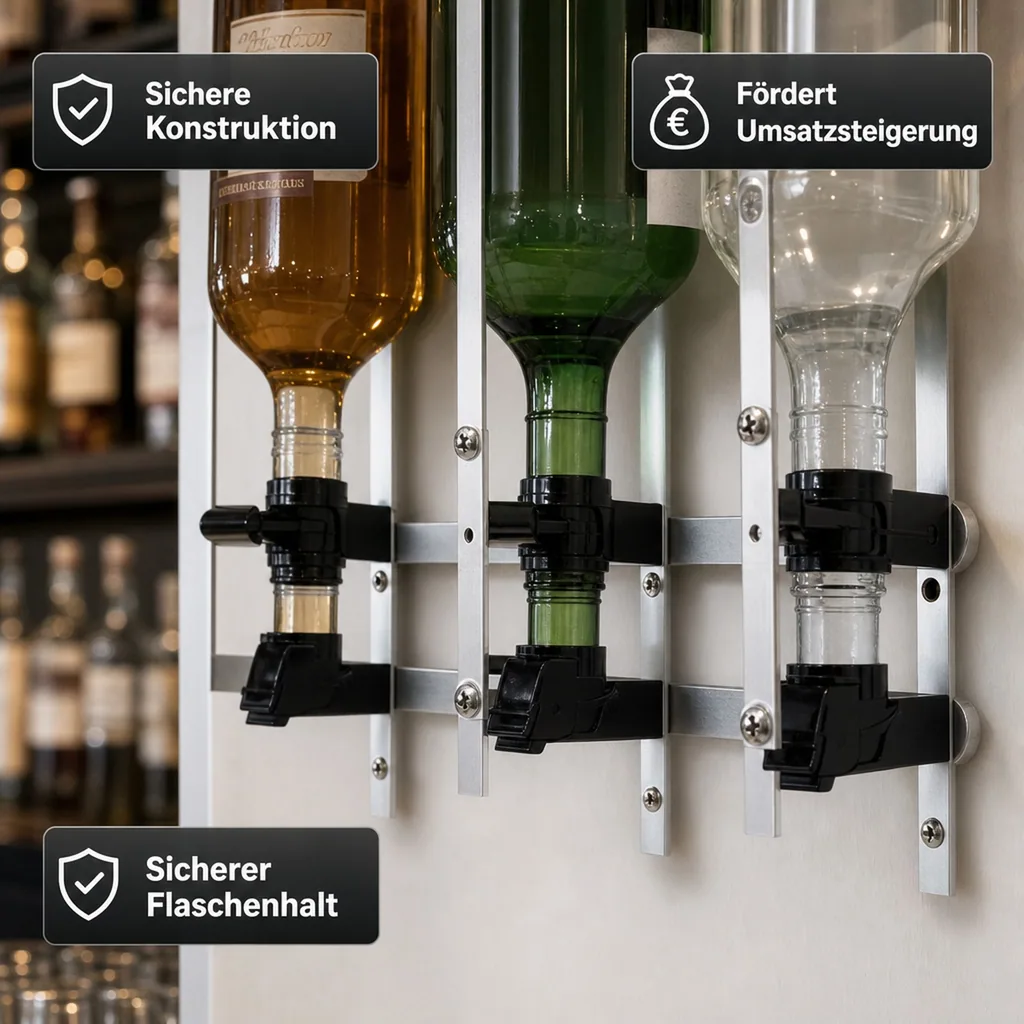 Flaschenhalter Wandmontiert, Weinflaschenhalter - Profi, für 0,7 - 1,0L Flaschen, Wandhalterung für 4 Flaschen