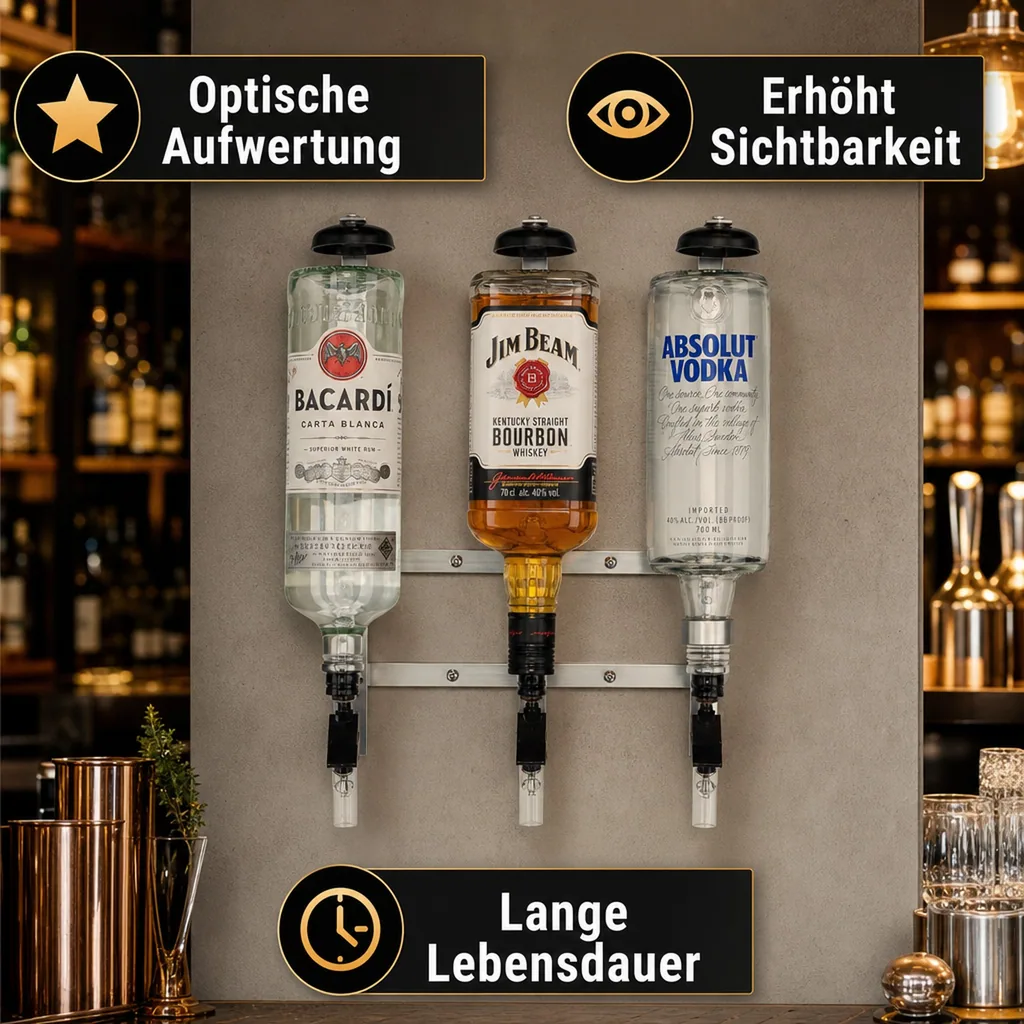 Flaschenhalter Wandmontiert, Weinflaschenhalter - Profi, für 0,7 - 1,0L Flaschen, Wandhalterung für 4 Flaschen