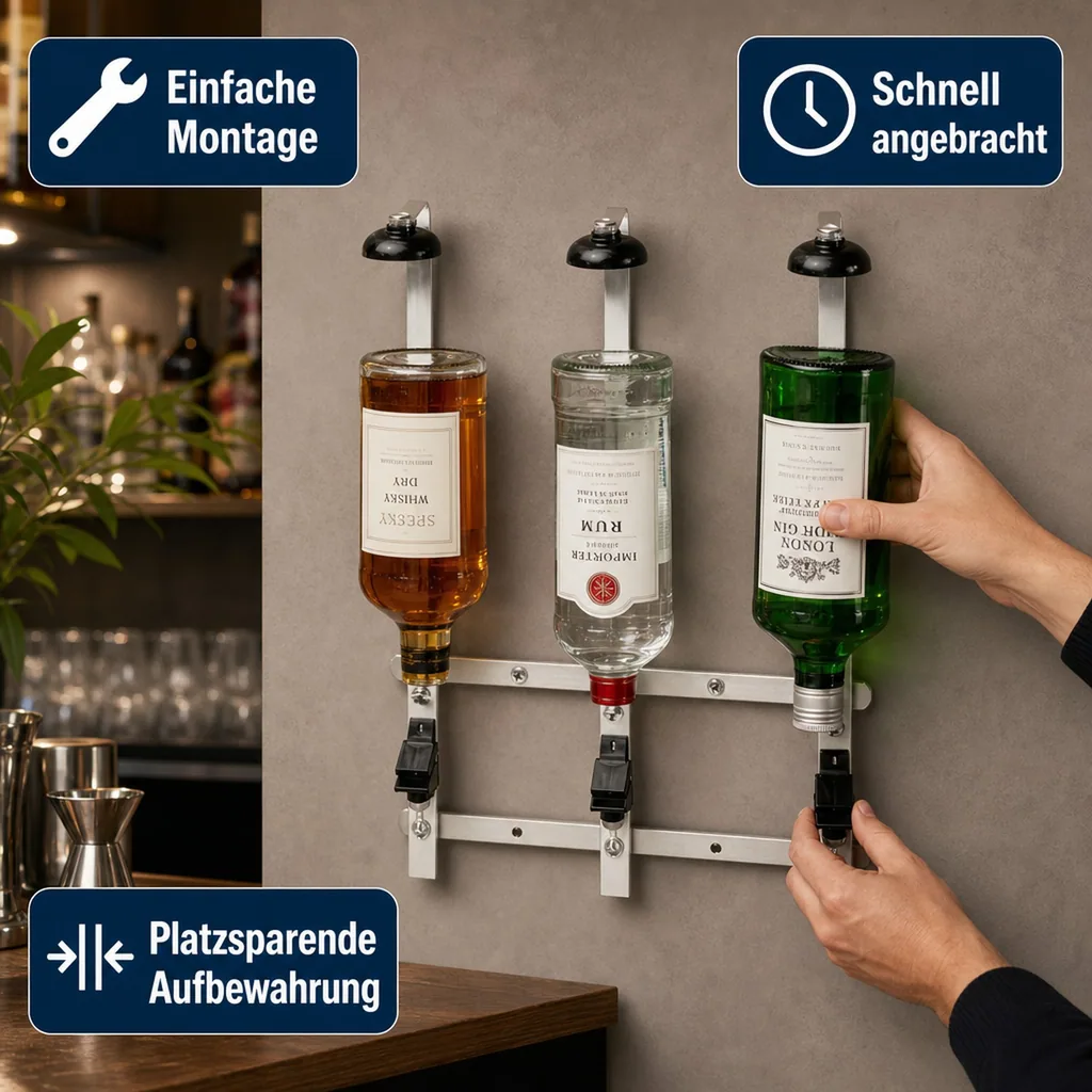 Flaschenhalter Wandmontiert, Weinflaschenhalter - Profi, für 0,7 - 1,0L Flaschen, Wandhalterung für 4 Flaschen