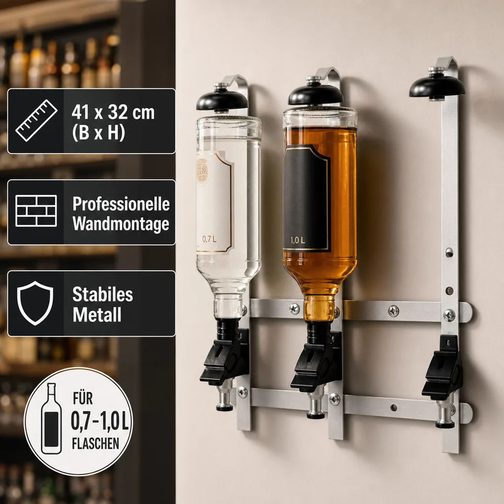 Flaschenhalter Wandmontiert, Weinflaschenhalter - Profi, für 0,7 - 1,0L Flaschen, Wandhalterung für 4 Flaschen