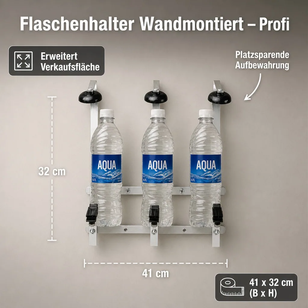 Flaschenhalter Wandmontiert, Weinflaschenhalter - Profi, für 0,7 - 1,0L Flaschen, Wandhalterung für 4 Flaschen