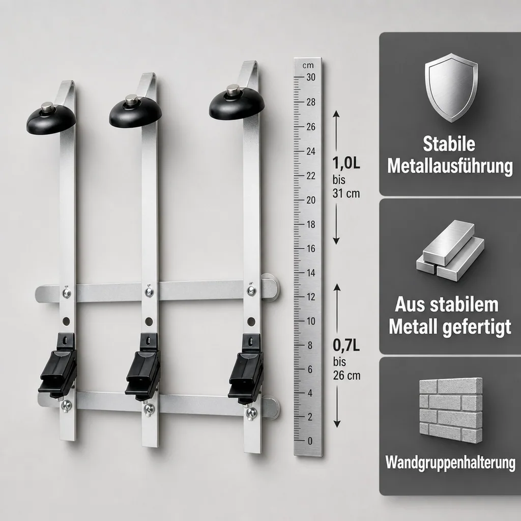 Flaschenhalter Wandmontiert - Profi für 0,7 - 1,0L Flaschen, für 6 Flaschen