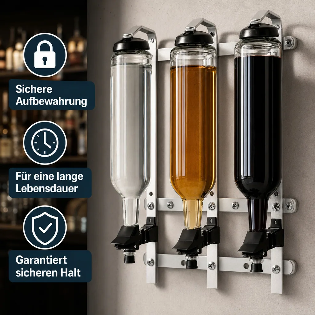 Flaschenhalter Wandmontiert - Profi für 0,7 - 1,0L Flaschen, für 6 Flaschen