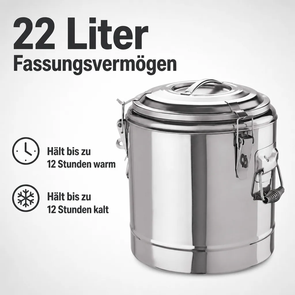 Thermobehälter Essen, Warmhaltebox, Thermotransportbehälter, Thermo Getränkebehälter - für den Transport von Lebensmitteln, 22L