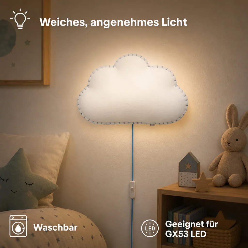 Buokids Softlampe Nachtlicht/Wandlampe Wolke, Farbe der Naht: gelb; Ausführung: Wandlampe