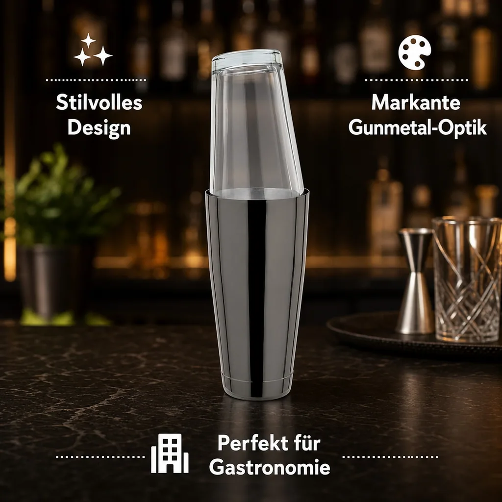 Boston Shaker, Edelstahl, GMB, Gunmetal black mit original amerikanischen Mixing Glas, 28oz
