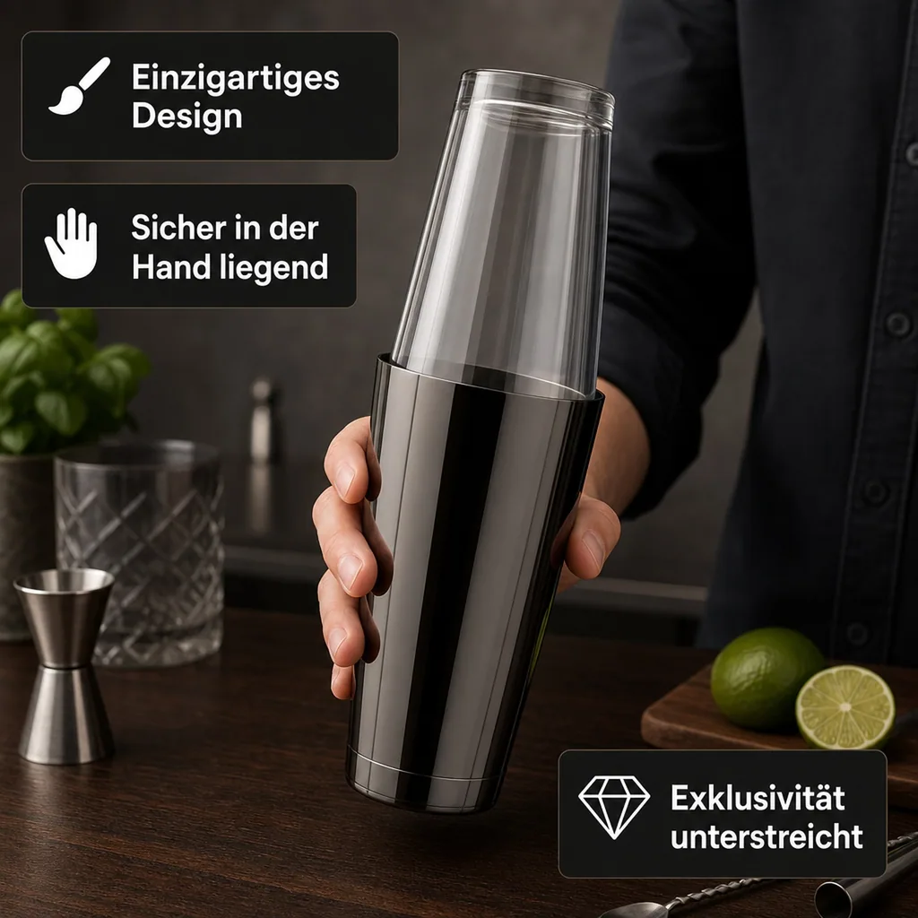 Boston Shaker, Edelstahl, GMB, Gunmetal black mit original amerikanischen Mixing Glas, 28oz