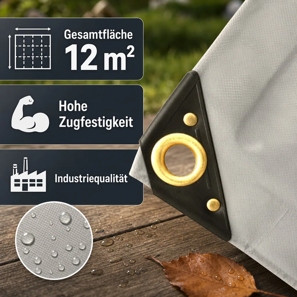 Abdeckplane PVC, 650 g/m², 3 x 4m (12m²), Plane grau, wasserdicht, reißfest