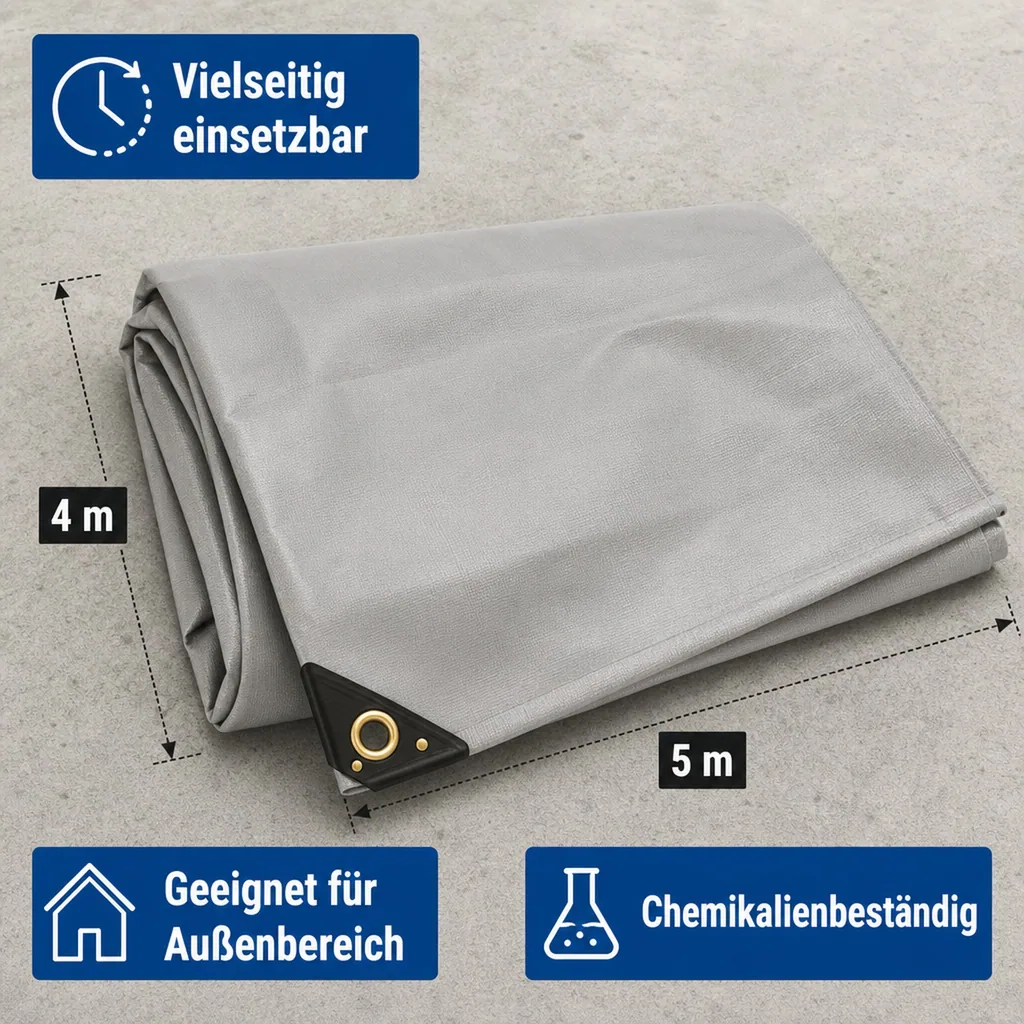 PVC Plane, Abdeckplane 650g/m², wasserdicht, grau 4x5m (20m²)