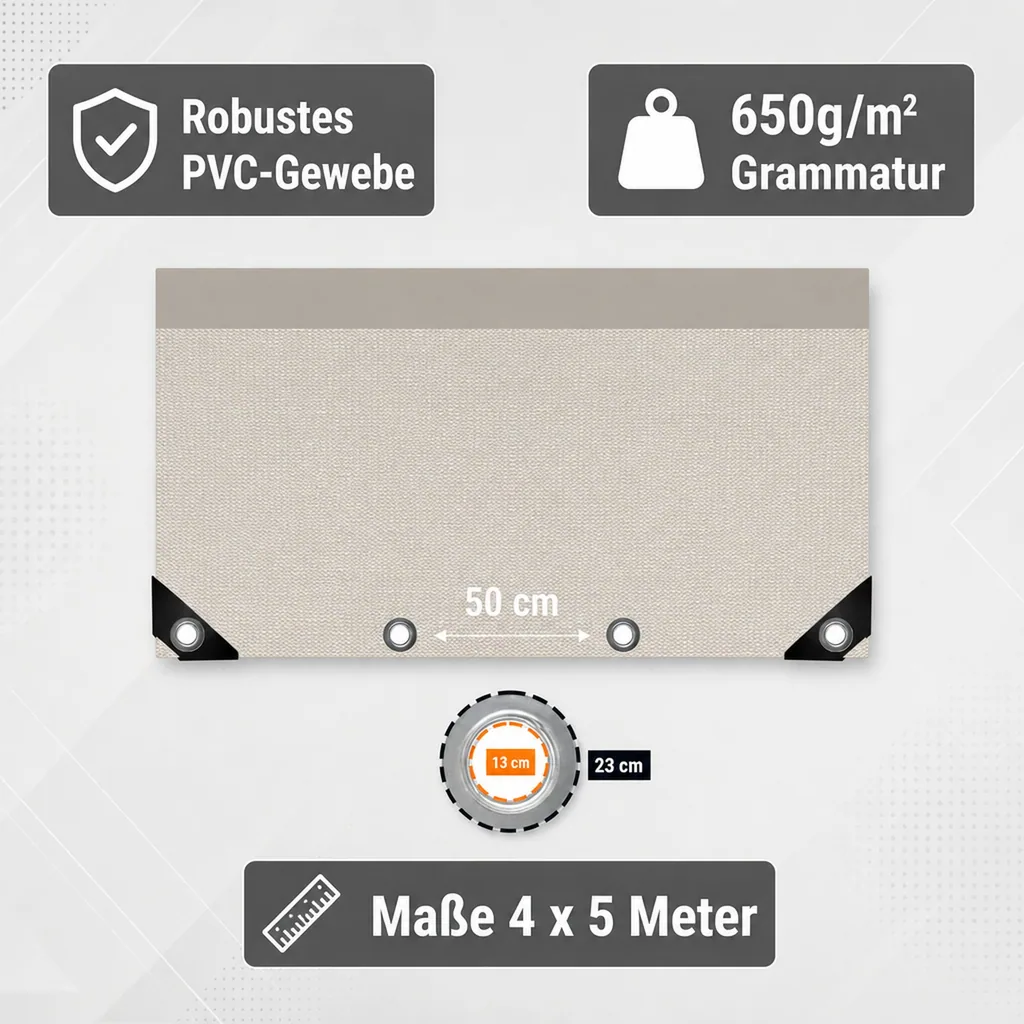 PVC Plane, Abdeckplane 650g/m², wasserdicht, grau 4x5m (20m²)