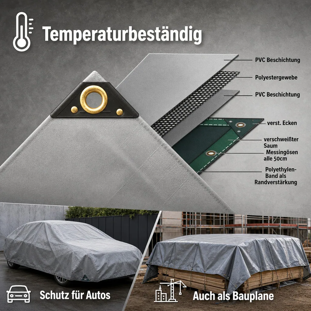PVC Plane 650 g/m², Abdeckplane Grau, 3x6m (18m²), wasserdicht, reißfest