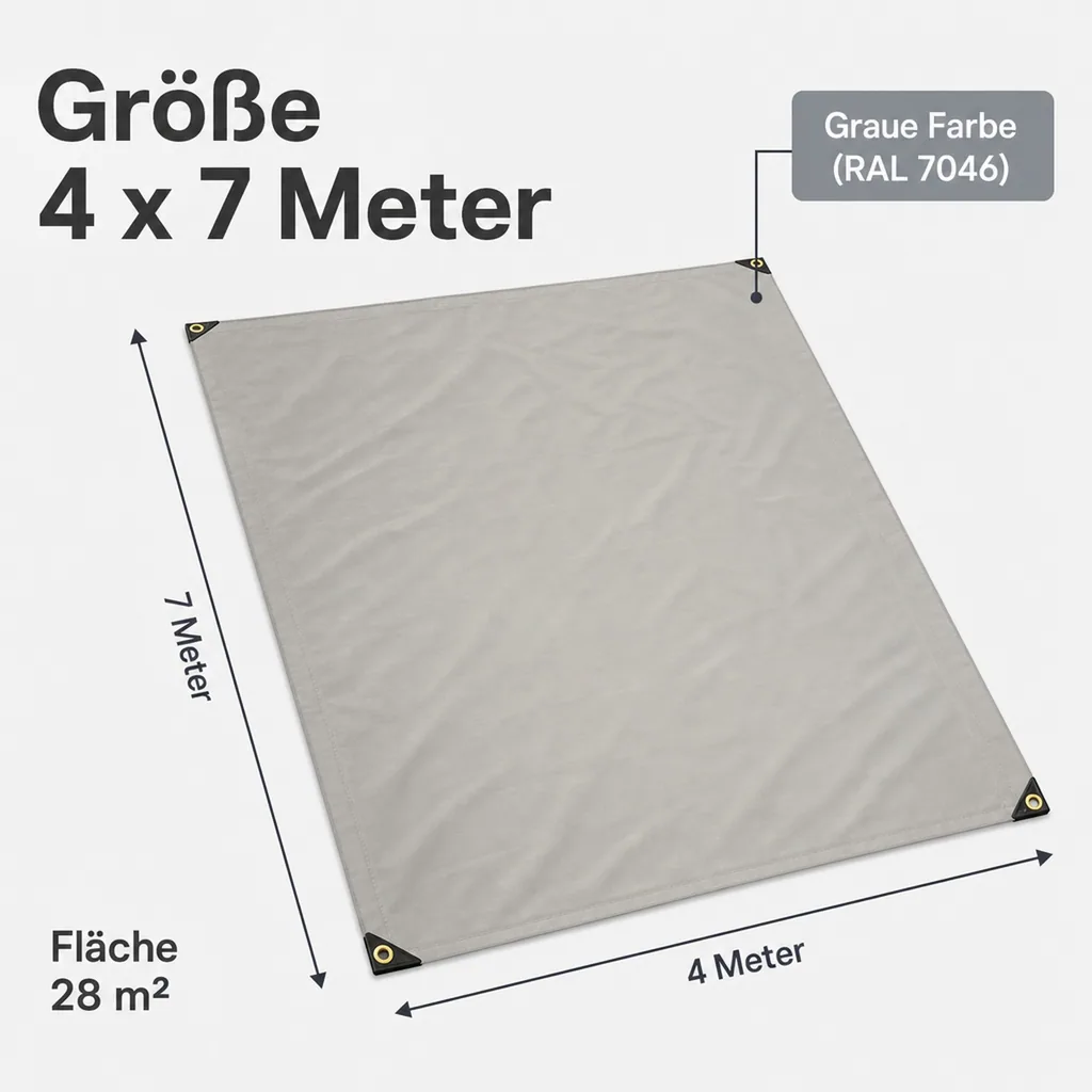 Abdeckplane 650g/m² (28m²), Grau PVC Plane 4x7m, Gewebeplane, wasserdicht, reißfest