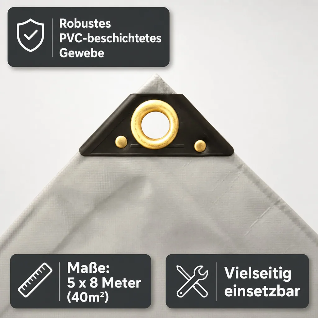 Abdeckplane grau 650 g/m², PVC Plane 5x8m (40m²), Gewebeplane wasserdicht