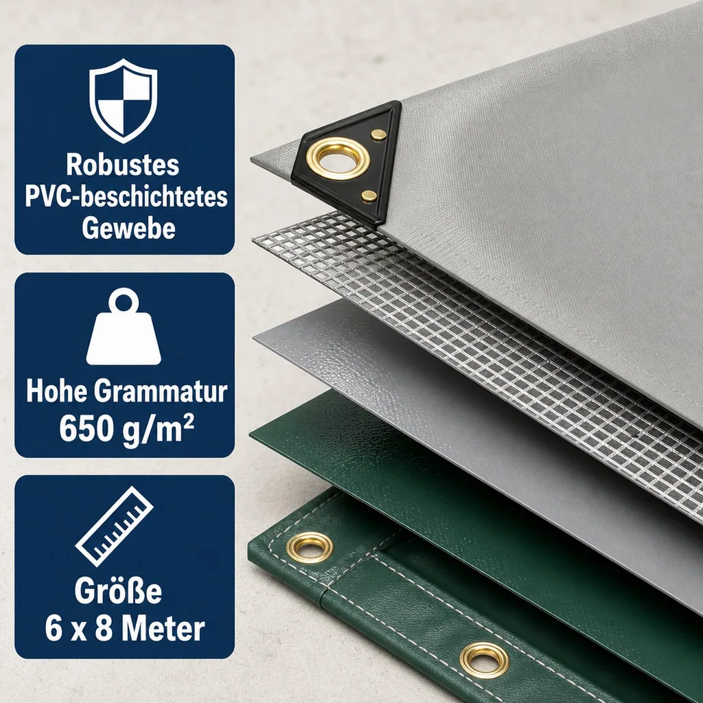 Abdeckplane, PVC Plane 6x8m, grau 650g/m², wasserdicht