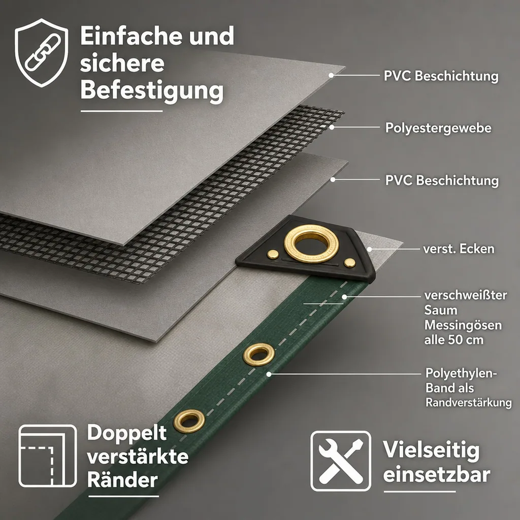 PVC Plane 650g/m², grau 6x10m (60m²), Abdeckplane, wasserdicht