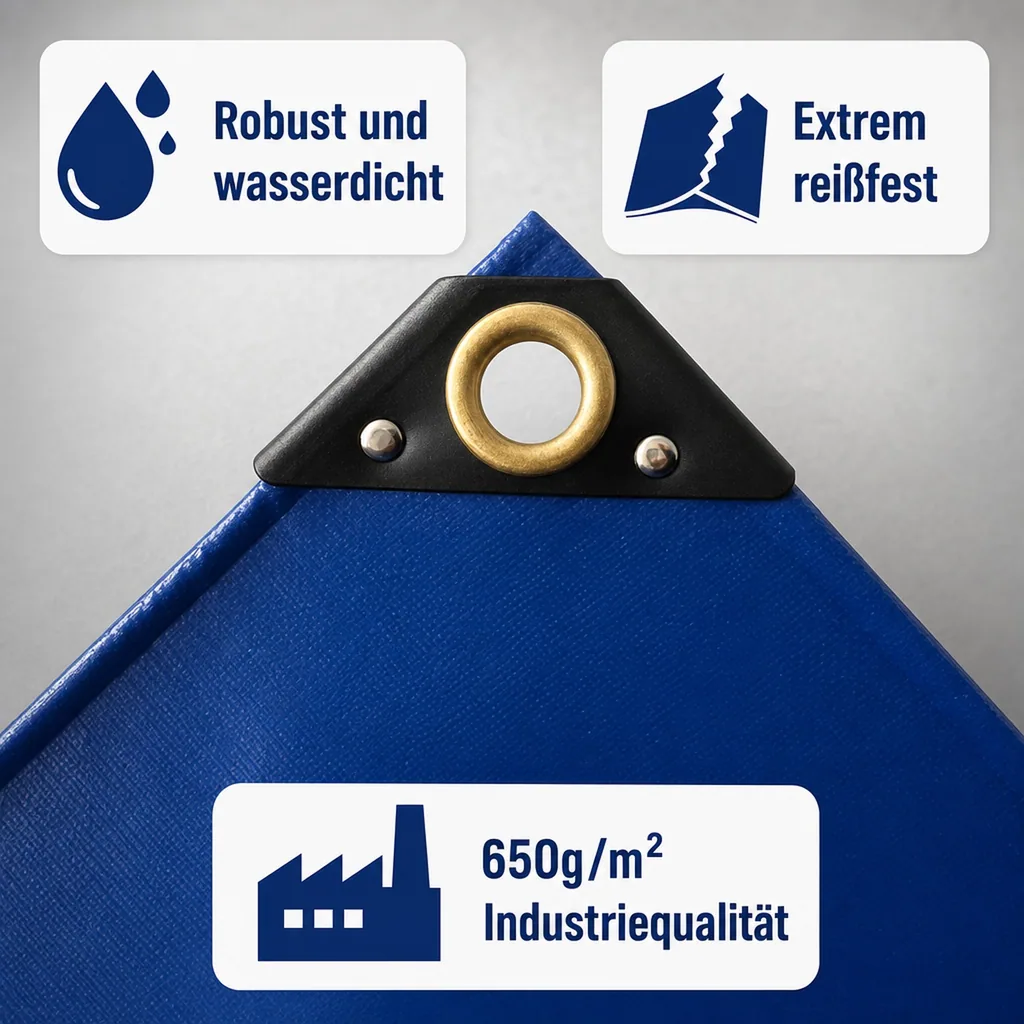 PVC Abdeckplane 5x6m, 650g/m², blau, wasserdicht und reißfest