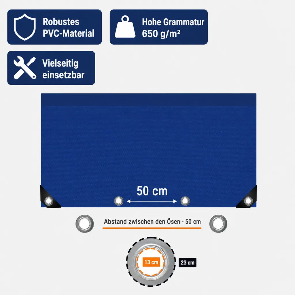 PVC Abdeckplane, 4x7m, blau, 650g/m², wasserdicht