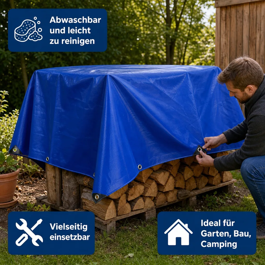 PVC Plane 650g/m², Abdeckplane, 4x6 m, blau, wasserdicht, reißfest (24m²)