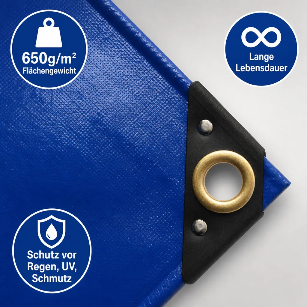 PVC Plane 650g/m², Abdeckplane, 4x6 m, blau, wasserdicht, reißfest (24m²)