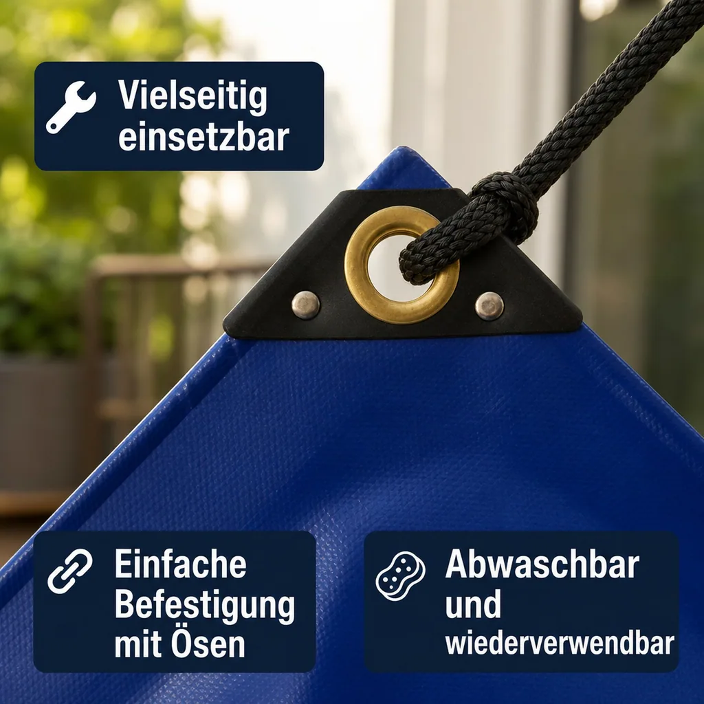 Abdeckplane PVC 650 g/m² blau 5x8m (40m²), wasserdicht und reißfest